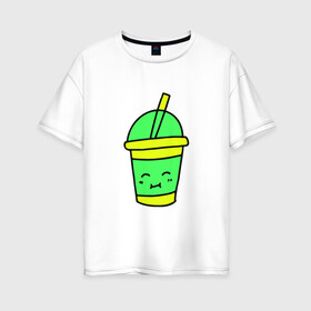 Женская футболка хлопок Oversize с принтом Кофейно молочный Коктейль в Кировске, 100% хлопок | свободный крой, круглый ворот, спущенный рукав, длина до линии бедер
 | коктейль | минимализм. | молодежный | настроение | позитив | рисунок | смайлик