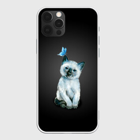 Чехол для iPhone 12 Pro Max с принтом Тайский котенок с бабочкой в Кировске, Силикон |  | Тематика изображения на принте: акварель | бабочка | кот | котенок | котик | кошечка | кошка | смешной | тайский | темный