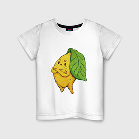 Детская футболка хлопок с принтом Недовольный лимон в Кировске, 100% хлопок | круглый вырез горловины, полуприлегающий силуэт, длина до линии бедер | арт | лимон | мило | милота | недовольный | рисунок | свежие фрукты | свежий продукт | свежий фрукт | фрукт | фрукты | цитрус