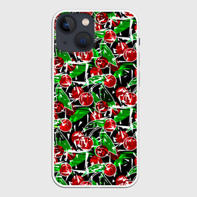 Чехол для iPhone 13 mini с принтом Абстрактный узор спелая вишня в Кировске,  |  | вишня | детский | зеленый | красная вишня | красный | летний узор | лето | ягодный принт | ягоды