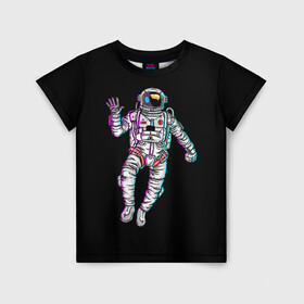 Детская футболка 3D с принтом Космонавт в Кировске, 100% гипоаллергенный полиэфир | прямой крой, круглый вырез горловины, длина до линии бедер, чуть спущенное плечо, ткань немного тянется | астронавт | исследователь | космонавт | космос | путешественник | рисунок