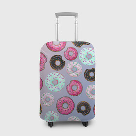 Чехол для чемодана 3D с принтом Пончики в Кировске, 86% полиэфир, 14% спандекс | двустороннее нанесение принта, прорези для ручек и колес | еда | пончик с глазурью | пончики | розовая глазурь | шоколадный пончик
