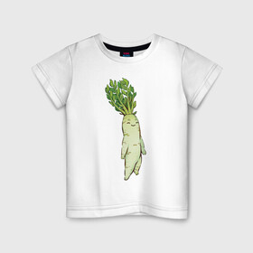 Детская футболка хлопок с принтом Милая редька в Кировске, 100% хлопок | круглый вырез горловины, полуприлегающий силуэт, длина до линии бедер | арт | зелень | мило | милота | овощ | овощи | редька | рисунок | свежие овощи | свежий овощ | свежий продукт