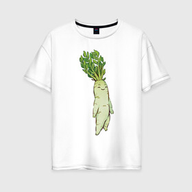 Женская футболка хлопок Oversize с принтом Милая редька в Кировске, 100% хлопок | свободный крой, круглый ворот, спущенный рукав, длина до линии бедер
 | арт | зелень | мило | милота | овощ | овощи | редька | рисунок | свежие овощи | свежий овощ | свежий продукт