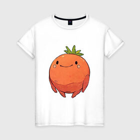Женская футболка хлопок с принтом Большой томат в Кировске, 100% хлопок | прямой крой, круглый вырез горловины, длина до линии бедер, слегка спущенное плечо | арт | мило | милота | овощ | овощи | помидор | рисунок | свежие овощи | свежий овощ | свежий продукт | томат