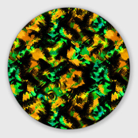 Коврик для мышки круглый с принтом Абстрактный желто-зеленый узор в Кировске, резина и полиэстер | круглая форма, изображение наносится на всю лицевую часть | абстрактный | желтый | зеленый | камуфляж | мужской | популярный | размытый узор | современный | черный