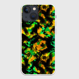 Чехол для iPhone 13 mini с принтом Абстрактный желто зеленый узор в Кировске,  |  | абстрактный | желтый | зеленый | камуфляж | мужской | популярный | размытый узор | современный | черный