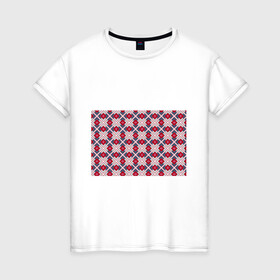 Женская футболка хлопок с принтом Красно-синий плед -клетка в Кировске, 100% хлопок | прямой крой, круглый вырез горловины, длина до линии бедер, слегка спущенное плечо | абстрактный | геометрический | красный | плед | пэчворк | синий | современный | этнический
