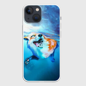 Чехол для iPhone 13 mini с принтом ПЛЫВУЩАЯ ЛИСИЧКА в Кировске,  |  | animal | art | fox | swim | water | вода | животные | звери | красота | лиса | лисичка | плутовка | река | рисунок | рыжая | фыр фыр