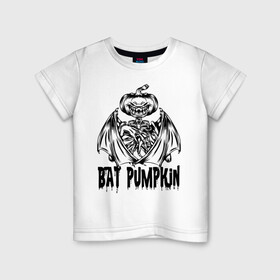 Детская футболка хлопок с принтом Bat pumpkin в Кировске, 100% хлопок | круглый вырез горловины, полуприлегающий силуэт, длина до линии бедер | Тематика изображения на принте: bat | halloween | holiday | hype | jaw | muzzle | pumpkin | wings | крылья | летучая мышь | пасть | праздник | хайп | хэллоуин