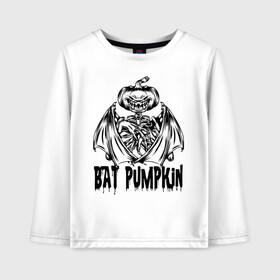 Детский лонгслив хлопок с принтом Bat pumpkin в Кировске, 100% хлопок | круглый вырез горловины, полуприлегающий силуэт, длина до линии бедер | bat | halloween | holiday | hype | jaw | muzzle | pumpkin | wings | крылья | летучая мышь | пасть | праздник | хайп | хэллоуин