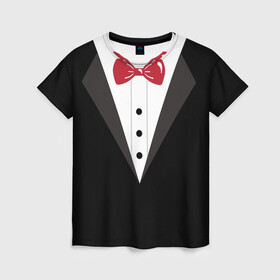 Женская футболка 3D с принтом Смокинг в Кировске, 100% полиэфир ( синтетическое хлопкоподобное полотно) | прямой крой, круглый вырез горловины, длина до линии бедер | бабочка | галстук | джентльмен | костюм | смокинг