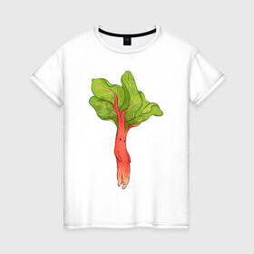 Женская футболка хлопок с принтом Ревень в Кировске, 100% хлопок | прямой крой, круглый вырез горловины, длина до линии бедер, слегка спущенное плечо | арт | зелень | красный | мило | милота | овощ | овощи | ревень | рисунок | свежие овощи | свежий овощ | свежий продукт