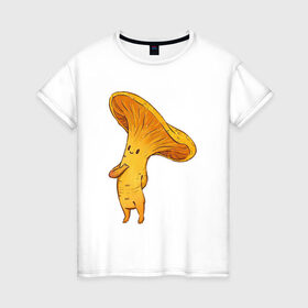 Женская футболка хлопок с принтом Лисичка в Кировске, 100% хлопок | прямой крой, круглый вырез горловины, длина до линии бедер, слегка спущенное плечо | арт | гриб | грибочек | грибы | лисичка | мило | милота | рисунок | рыжий гриб | свежие грибы | свежий гриб | свежий продукт