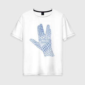 Женская футболка хлопок Oversize с принтом Вулканский салют в Кировске, 100% хлопок | свободный крой, круглый ворот, спущенный рукав, длина до линии бедер
 | геометрия | графика | жесты | надписи | синий