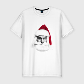 Мужская футболка хлопок Slim с принтом Санта Клаус в Кировске, 92% хлопок, 8% лайкра | приталенный силуэт, круглый вырез ворота, длина до линии бедра, короткий рукав | дед мороз | клаус | новый год | праздник | праздничный | рождество | санта