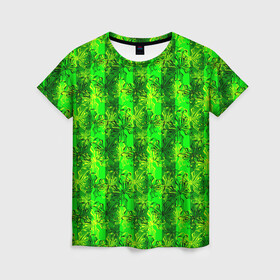 Женская футболка 3D с принтом Неоновый полосатый узор  в Кировске, 100% полиэфир ( синтетическое хлопкоподобное полотно) | прямой крой, круглый вырез горловины, длина до линии бедер | бабочки | вертикальные полосы | зеленый | летний | неоновый | неоновый зеленый | современный | яркий узор