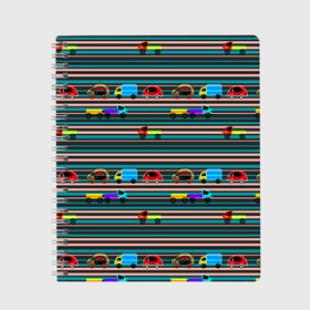 Тетрадь с принтом Детский полосатый узор  в Кировске, 100% бумага | 48 листов, плотность листов — 60 г/м2, плотность картонной обложки — 250 г/м2. Листы скреплены сбоку удобной пружинной спиралью. Уголки страниц и обложки скругленные. Цвет линий — светло-серый
 | детские угрушки | детский паттерн | малышам | мальчиковый | машинки | полосатый | разноцветные полосы