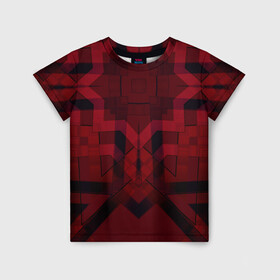 Детская футболка 3D с принтом Темно-красный геометрический  в Кировске, 100% гипоаллергенный полиэфир | прямой крой, круглый вырез горловины, длина до линии бедер, чуть спущенное плечо, ткань немного тянется | Тематика изображения на принте: абстрактный | геометрические фигуры | креативный | модный | молодежный | популярный | современный | темно красный