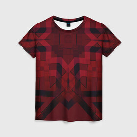 Женская футболка 3D с принтом Темно-красный геометрический  в Кировске, 100% полиэфир ( синтетическое хлопкоподобное полотно) | прямой крой, круглый вырез горловины, длина до линии бедер | Тематика изображения на принте: абстрактный | геометрические фигуры | креативный | модный | молодежный | популярный | современный | темно красный