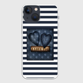 Чехол для iPhone 13 mini с принтом Я тебя люблю в Кировске,  |  | влюбленным | для любимого | любовь | полосатый узор | ретро | сердце | синий | темно синий