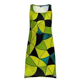 Платье-майка 3D с принтом Гранжевый яркий зеленый  в Кировске, 100% полиэстер | полуприлегающий силуэт, широкие бретели, круглый вырез горловины, удлиненный подол сзади. | абстрактный | гранжевая текстура | зеленый | летний | молодежный | современный | ярко желтый