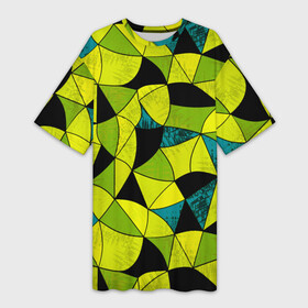 Платье-футболка 3D с принтом Гранжевый яркий зеленый в Кировске,  |  | абстрактный | гранжевая текстура | зеленый | летний | молодежный | современный | ярко желтый