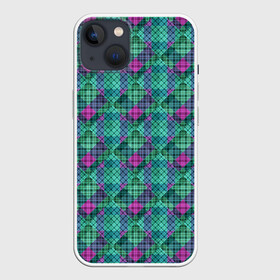Чехол для iPhone 13 с принтом Бирюзовый клетчатый узор в Кировске,  |  | абстрактный | бирюзовый | клетка | модный | плед | разноцветный плед | современный | шотландка