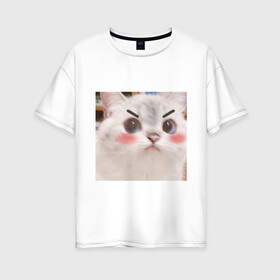 Женская футболка хлопок Oversize с принтом Котенька в Кировске, 100% хлопок | свободный крой, круглый ворот, спущенный рукав, длина до линии бедер
 | kawaii | злой кот | комфорт | кот | мем | милый | уют