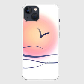 Чехол для iPhone 13 с принтом Солнечный шар в Кировске,  |  | Тематика изображения на принте: sea | sun | закат | море | небо | птицы | солнце | чайки