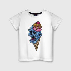 Детская футболка хлопок с принтом Horror ice cream в Кировске, 100% хлопок | круглый вырез горловины, полуприлегающий силуэт, длина до линии бедер | fear | halloween | horror | hype | ice cream | jaw | skull | teeth | зубы | мороженое | пасть | ужас | хайп | хэллоуин | череп
