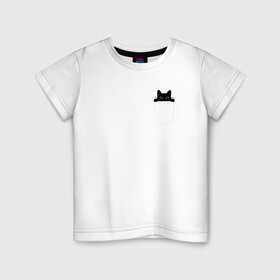 Детская футболка хлопок с принтом Кот в кармане в Кировске, 100% хлопок | круглый вырез горловины, полуприлегающий силуэт, длина до линии бедер | cat | kitty | карман | кармашек | кот | котёнок