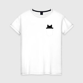 Женская футболка хлопок с принтом Кот в кармане в Кировске, 100% хлопок | прямой крой, круглый вырез горловины, длина до линии бедер, слегка спущенное плечо | cat | kitty | карман | кармашек | кот | котёнок