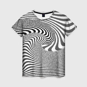 Женская футболка 3D с принтом Черно белый мозаичный узор в Кировске, 100% полиэфир ( синтетическое хлопкоподобное полотно) | прямой крой, круглый вырез горловины, длина до линии бедер | волна | мозаика | мозаичная картина | серый | узор | черно белый | черный и белый