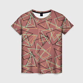 Женская футболка 3D с принтом Террактовый геометрический  в Кировске, 100% полиэфир ( синтетическое хлопкоподобное полотно) | прямой крой, круглый вырез горловины, длина до линии бедер | абстрактный | геометрические фигуры | геометрический узор | молодежный | современный | терракотовый