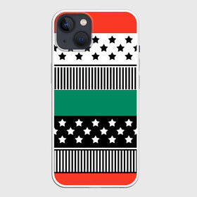 Чехол для iPhone 13 с принтом Полосатый звездный узор в Кировске,  |  | звезды | зеленый | молодежный | полосатый узор | полосы | рыжий | террактовый
