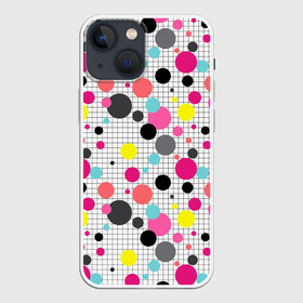 Чехол для iPhone 13 mini с принтом Горох разноцветный. в Кировске,  |  | абстрактный | в горошек | горох | детский | клетчатый | разноцветный горох | современный | узор в клетку