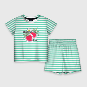 Детский костюм с шортами 3D с принтом Цветы и ягоды земляники в Кировске,  |  | детский | зеленый | земляника | красный | малышам | полосатый | современный | цветы | ягодный паттерн | ягоды