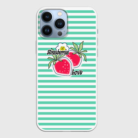 Чехол для iPhone 13 Pro Max с принтом Цветы и ягоды земляники в Кировске,  |  | детский | зеленый | земляника | красный | малышам | полосатый | современный | цветы | ягодный паттерн | ягоды