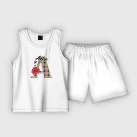 Детская пижама с шортами хлопок с принтом Алфавит. Имена. Алиса в Кировске,  |  | алфавит | буква а | детский | для девочки | женский | монограмма | цветок