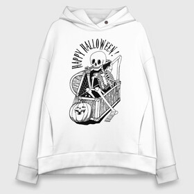 Женское худи Oversize хлопок с принтом The skeleton in the chest в Кировске, френч-терри — 70% хлопок, 30% полиэстер. Мягкий теплый начес внутри —100% хлопок | боковые карманы, эластичные манжеты и нижняя кромка, капюшон на магнитной кнопке | bones | chest | halloween | holiday | pumpkin | skeleton | skull | кости | скелет | сундук | тыква | хэллоуин | череп