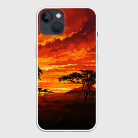 Чехол для iPhone 13 с принтом АФРИКАНСКАЯ САВАННА в Кировске,  |  | африка | деревья | живопись | закат | засуха | искуство | облака | пейзаж | пустыня | рисунок | саванна