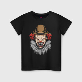 Детская футболка хлопок с принтом The terrible clown в Кировске, 100% хлопок | круглый вырез горловины, полуприлегающий силуэт, длина до линии бедер | clown | eyes | fangs | halloween | hat | holiday | horror | jabot | jaw | muzzle | nose | глаза | жабо | клоун | клыки | нос | пасть | праздник | ужас | хэллоуин | шляпа