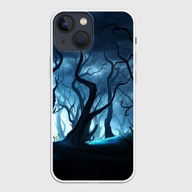 Чехол для iPhone 13 mini с принтом ДРЕМУЧИЙ ЛЕС в Кировске,  |  | деревья | лес | луна | ночь | облака