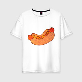 Женская футболка хлопок Oversize с принтом Хотдогич в Кировске, 100% хлопок | свободный крой, круглый ворот, спущенный рукав, длина до линии бедер
 | bread | hot dog | sausage | сосиска | хлеб | хот дог