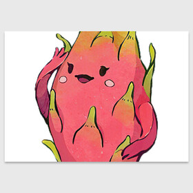 Поздравительная открытка с принтом Драконья ягода в Кировске, 100% бумага | плотность бумаги 280 г/м2, матовая, на обратной стороне линовка и место для марки
 | арт | дракон | драконий фрукт | драконья ягода | мило | милота | рисунок | свежие фрукты | свежий продукт | свежий фрукт | таиланд | тропики | тропическая ягода | фрукт | фрукты