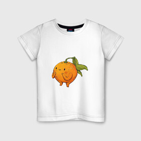 Детская футболка хлопок с принтом Мандаринчик в Кировске, 100% хлопок | круглый вырез горловины, полуприлегающий силуэт, длина до линии бедер | Тематика изображения на принте: арт | мило | милота | рисунок | свежие фрукты | свежий продукт | свежий фрукт | фрукт | фрукты