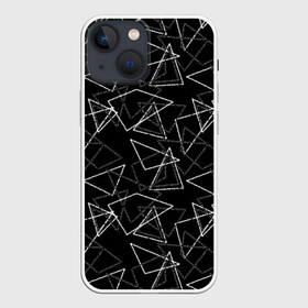 Чехол для iPhone 13 mini с принтом Черно белый геометрический в Кировске,  |  | абстрактный | геометрические фигуры | монохромный | мужской | треугольники | черный и белый | черный фон