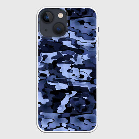 Чехол для iPhone 13 mini с принтом Синий камуфляж в клетку в Кировске,  |  | для мальчиков | камуфляж | клетка | клетчатый узор | мужской | популярный | синий | современный | спортивный