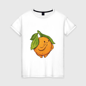 Женская футболка хлопок с принтом Апельсин в Кировске, 100% хлопок | прямой крой, круглый вырез горловины, длина до линии бедер, слегка спущенное плечо | апельсин | арт | мило | милота | рисунок | свежие фрукты | свежий продукт | свежий фрукт | фрукт | фрукты